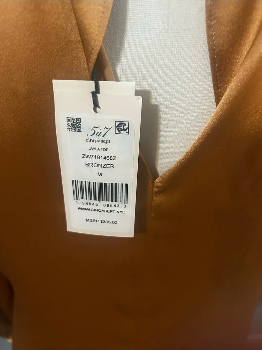 Cinq à Sept NWT Jayla Silk Satin Mock Neck Blouse Bronzer Orange Size M